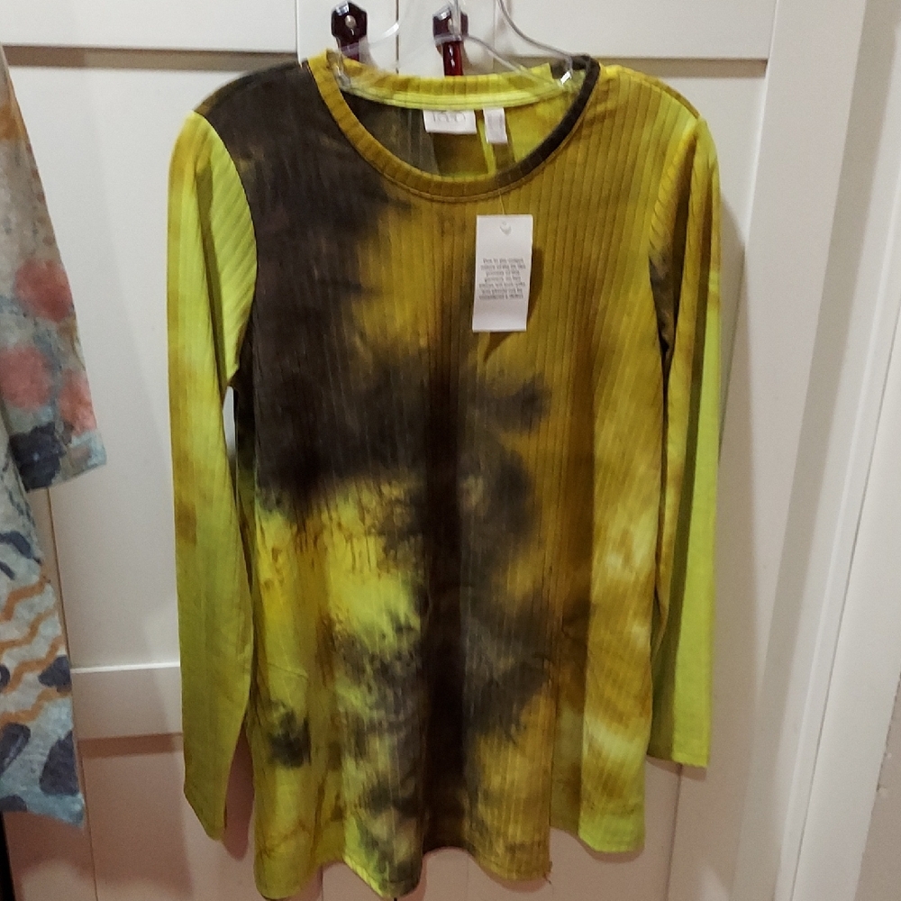 LOGO by Lori Goldstein Tie-Dye Long Sleeve Top - Yellow and Black